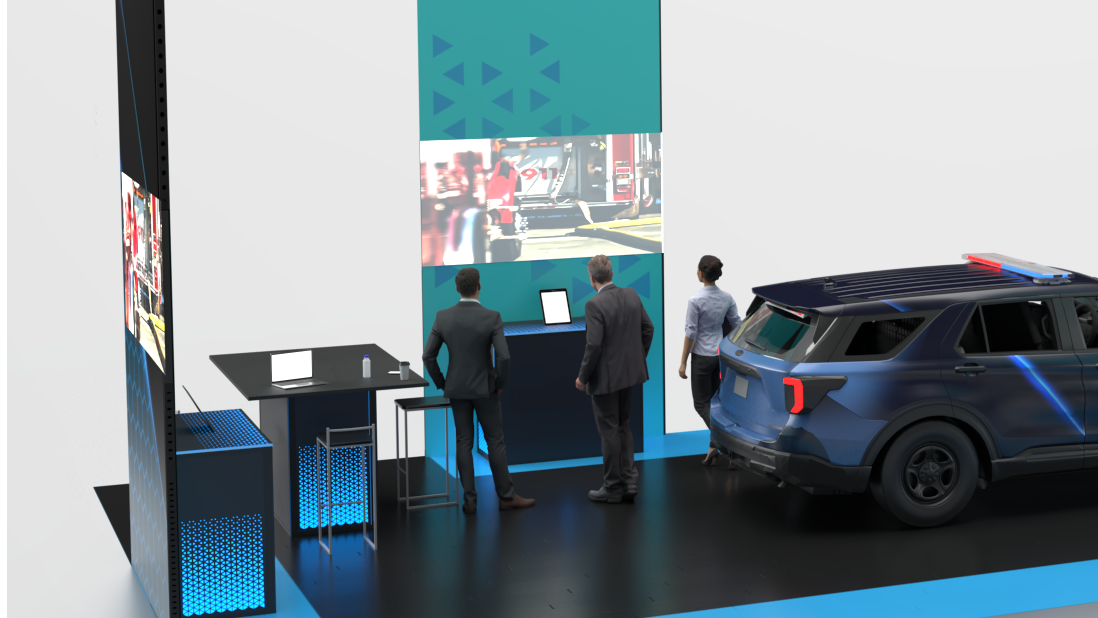 Custom trade show booth with LED video wall configuration